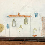 Charming Graphite and Watercolor House Portrait, Burdett NY, 1860s, with Another on Reverse