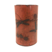 Antique Japanese Hand-painted Enameled Tin Chazutsu (Tea Canister) with Silver Dragonflies