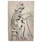 Nurse in Apron, Stocking and Very High Heels, Wonderfully Absurdist Bill Anthony Drawing