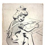 Nurse in Apron, Stocking and Very High Heels, Wonderfully Absurdist Bill Anthony Drawing