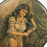 Two Views, Self-reflexive c. 1900 Hand Mirror, Woman Admiring Her Long Locks