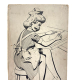 Nurse in Apron, Stocking and Very High Heels, Wonderfully Absurdist Bill Anthony Drawing