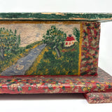 Exuberantly Painted Old PA Folk Art Box with Houses and Flowers