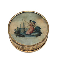 Woman Fishing, Clever and Pretty 19th C. Patch or Powder Box I/O