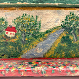 Exuberantly Painted Old PA Folk Art Box with Houses and Flowers