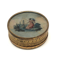 Woman Fishing, Clever and Pretty 19th C. Patch or Powder Box I/O