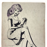 Ankle Bracelet, Ankle Strap, Wonderfully Absurdist Bill Anthony Drawing of Woman in Heels Holding Shoe
