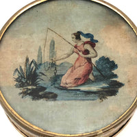 Woman Fishing, Clever and Pretty 19th C. Patch or Powder Box I/O