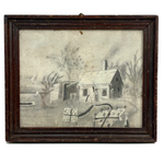 Woman Watering Her Garden Beds, Wonderful 19th Century Folk Art Sandpaper Drawing in Period Frame