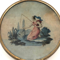 Woman Fishing, Clever and Pretty 19th C. Patch or Powder Box I/O