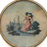 Woman Fishing, Clever and Pretty 19th C. Patch or Powder Box I/O