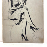 Ankle Bracelet, Ankle Strap, Wonderfully Absurdist Bill Anthony Drawing of Woman in Heels Holding Shoe