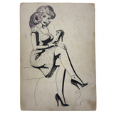 Ankle Bracelet, Ankle Strap, Wonderfully Absurdist Bill Anthony Drawing of Woman in Heels Holding Shoe