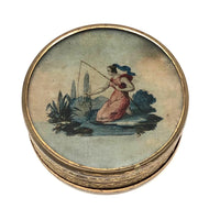 Woman Fishing, Clever and Pretty 19th C. Patch or Powder Box I/O