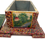 Exuberantly Painted Old PA Folk Art Box with Houses and Flowers