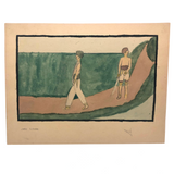 Regal Men in Turbans Walking, Naive c. 1930s Watercolor Signed (Captioned?) John Locke