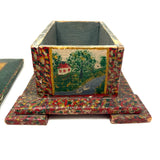 Exuberantly Painted Old PA Folk Art Box with Houses and Flowers