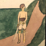 Regal Men in Turbans Walking, Naive c. 1930s Watercolor Signed (Captioned?) John Locke