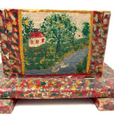 Exuberantly Painted Old PA Folk Art Box with Houses and Flowers