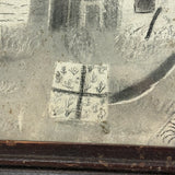 Woman Watering Her Garden Beds, Wonderful 19th Century Folk Art Sandpaper Drawing in Period Frame