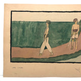 Regal Men in Turbans Walking, Naive c. 1930s Watercolor Signed (Captioned?) John Locke