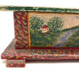 Exuberantly Painted Old PA Folk Art Box with Houses and Flowers