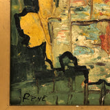 Mid-Century French Oil on Board Abstract with Thick Impasto, signed Rene
