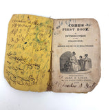 Cobb's 1853 Speller with Hand-sewn Fabric Spine, Animated Endpapers and Excellent Engravings