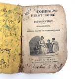 Cobb's 1853 Speller with Hand-sewn Fabric Spine, Animated Endpapers and Excellent Engravings