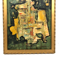 Mid-Century French Oil on Board Abstract with Thick Impasto, signed Rene