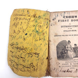Cobb's 1853 Speller with Hand-sewn Fabric Spine, Animated Endpapers and Excellent Engravings