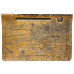 Solitary Unicorn and Floating Cross, Old Much Marked and Scrubbed Wooden School Desk Surface