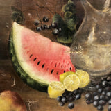 Antique Salvaged Oil on Canvas Still Life of Fruit and Pitcher