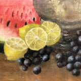 Antique Salvaged Oil on Canvas Still Life of Fruit and Pitcher