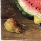 Antique Salvaged Oil on Canvas Still Life of Fruit and Pitcher