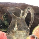 Antique Salvaged Oil on Canvas Still Life of Fruit and Pitcher
