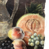 Antique Salvaged Oil on Canvas Still Life of Fruit and Pitcher