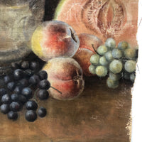 Antique Salvaged Oil on Canvas Still Life of Fruit and Pitcher