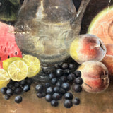 Antique Salvaged Oil on Canvas Still Life of Fruit and Pitcher