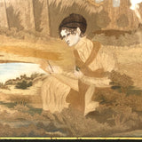 Mary Ann Earle, Ludlow Castle, Marvelous Large Georgian Needlework on Silk in Original Reverse Glass Painted Frame