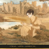 Mary Ann Earle, Ludlow Castle, Marvelous Large Georgian Needlework on Silk in Original Reverse Glass Painted Frame