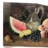 Antique Salvaged Oil on Canvas Still Life of Fruit and Pitcher