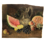 Antique Salvaged Oil on Canvas Still Life of Fruit and Pitcher
