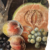 Antique Salvaged Oil on Canvas Still Life of Fruit and Pitcher