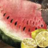 Antique Salvaged Oil on Canvas Still Life of Fruit and Pitcher