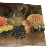 Antique Salvaged Oil on Canvas Still Life of Fruit and Pitcher