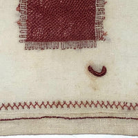 SOLD A.E. Farnsworth's 1878 Linen Mending and Darning Schoolwork Sampler in Red