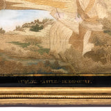 Mary Ann Earle, Ludlow Castle, Marvelous Large Georgian Needlework on Silk in Original Reverse Glass Painted Frame