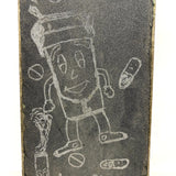 Battered Vintage Sandpaper Surface Wooden Skate Deck with Druggie Cartoons