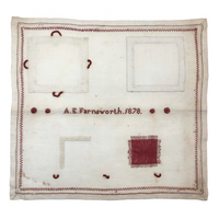 SOLD A.E. Farnsworth's 1878 Linen Mending and Darning Schoolwork Sampler in Red